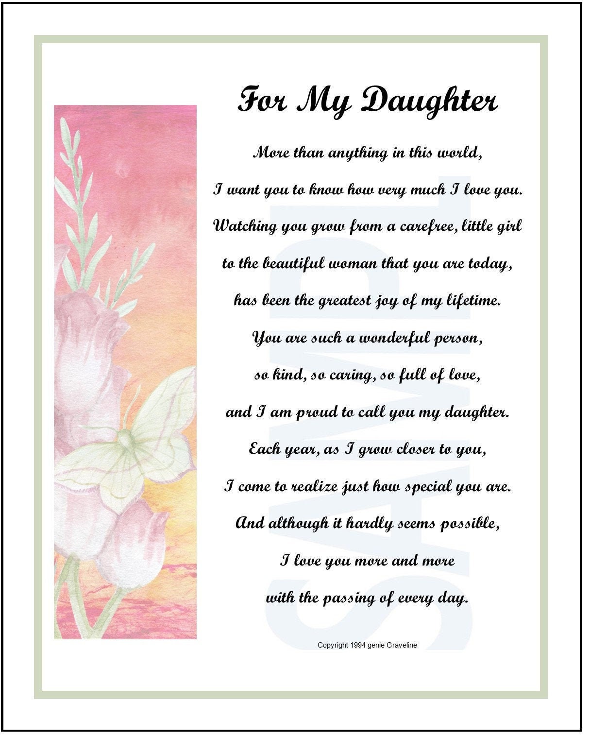 For My Daughter INSTANT DIGITAL DOWNLOAD Daughter Poem | Etsy