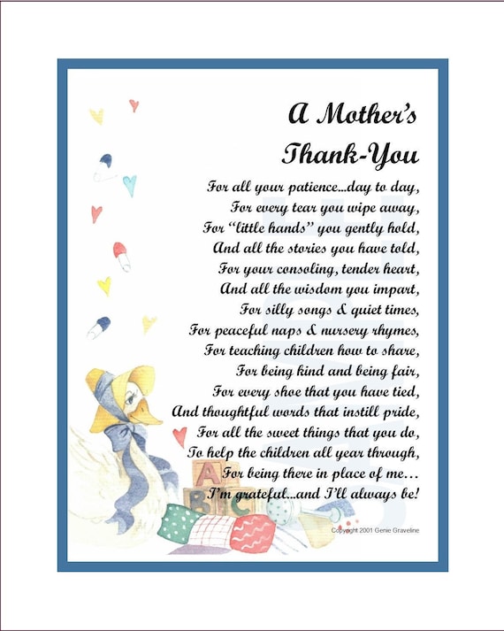 A Mother's Thank-you DIGITAL DOWNLOAD Nursery School | Etsy