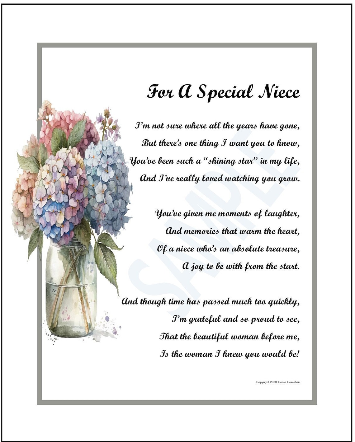 Poem for Special Niece DIGITAL DOWNLOAD Niece Print Verse - Etsy