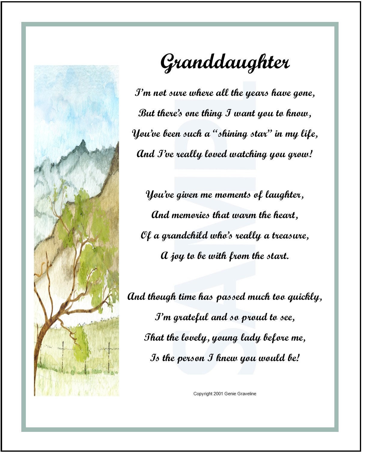 Granddaughter From 1 Grandparent Unframed DIGITAL DOWNLOAD - Etsy UK