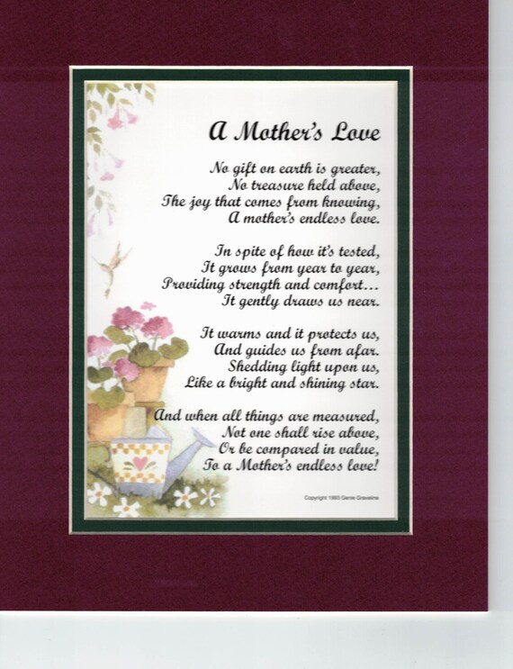 A Mother's Love Mom Poem Mom Gift Mom Verse Mom - Etsy