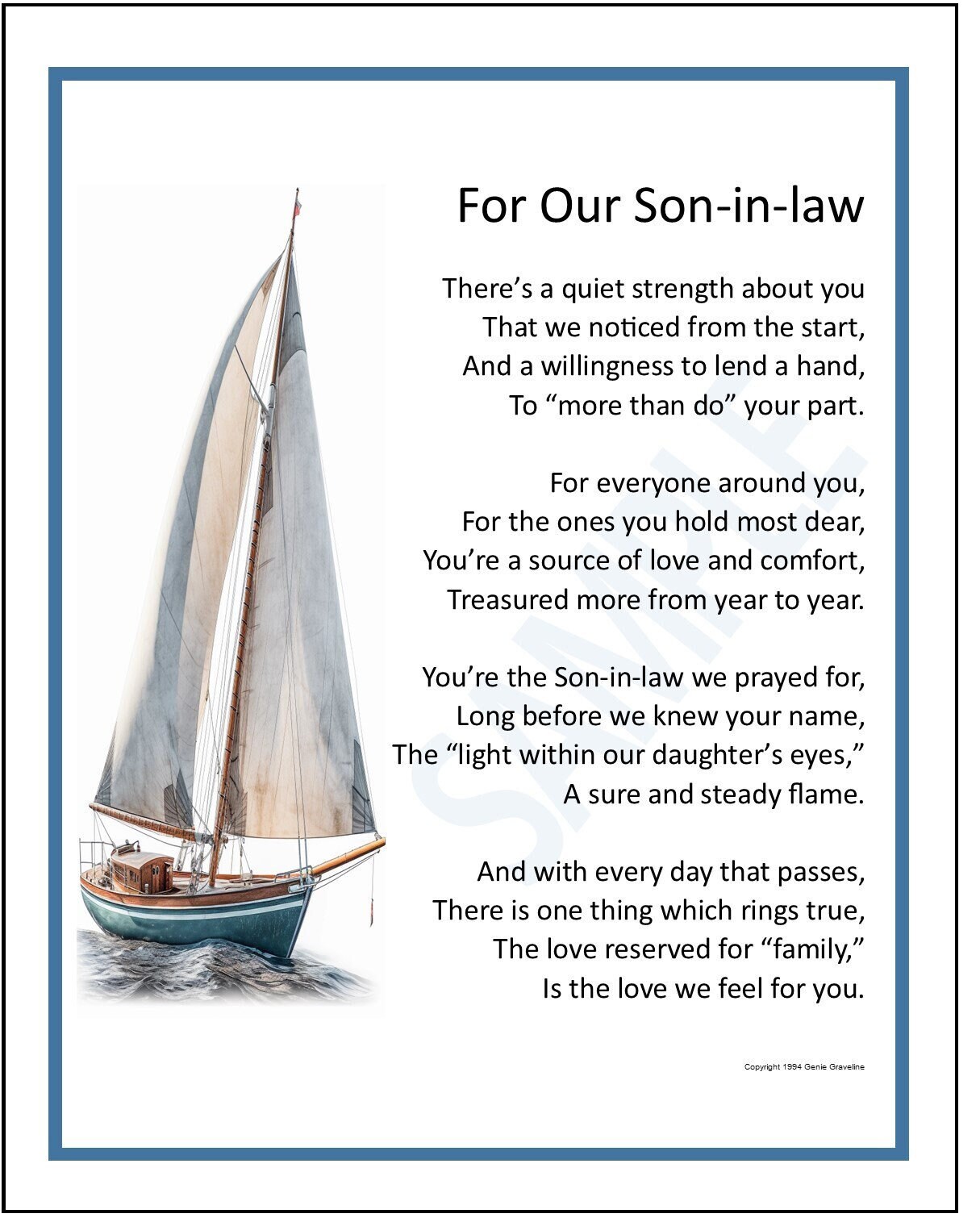 Son-in-Law Thank You Prayer Poem - Mt Sunset Photo, 8x10 Double Matted - Special Birthday Or