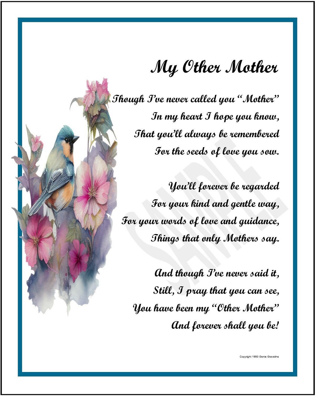 Poem for My Other Mother, DIGITAL DOWNLOAD, Like a Mother to Me, Mother