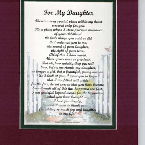 My Daughter Poem Daughter Gift Daughters Birthday Daughter - Etsy