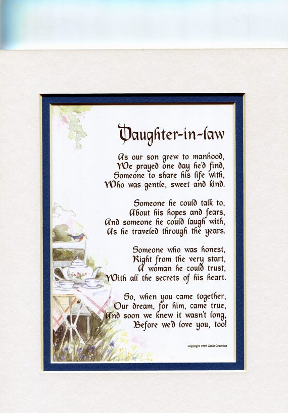 Daughter in law gift daughter in law poem daughter in law | Etsy