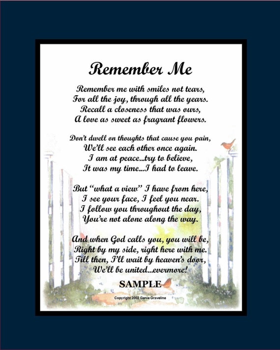 Remember Me, Father Sympathy Poem, Husband Remembrance Poem.