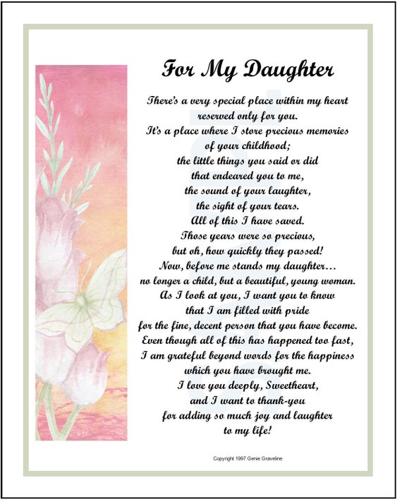 Birthday Poem For My Daughter For My Daughterinstant Digital Download Daughter Poem | Etsy Australia