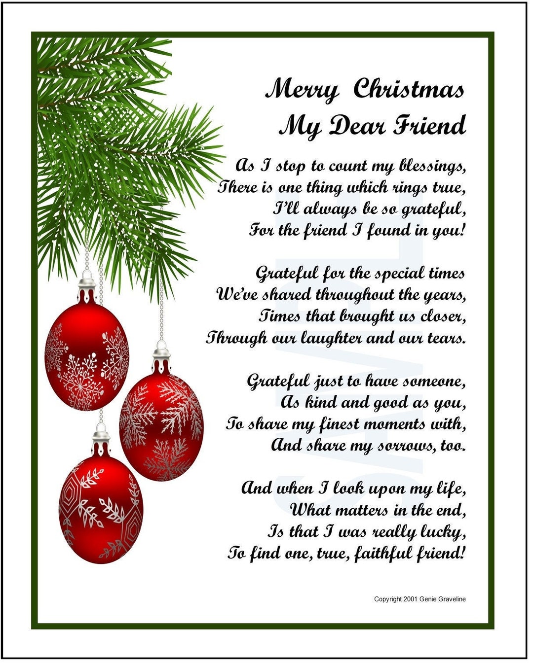 Merry Christmas Friend Poem DIGITAL DOWNLOAD Christmas Gift Present For Best Friend Friend