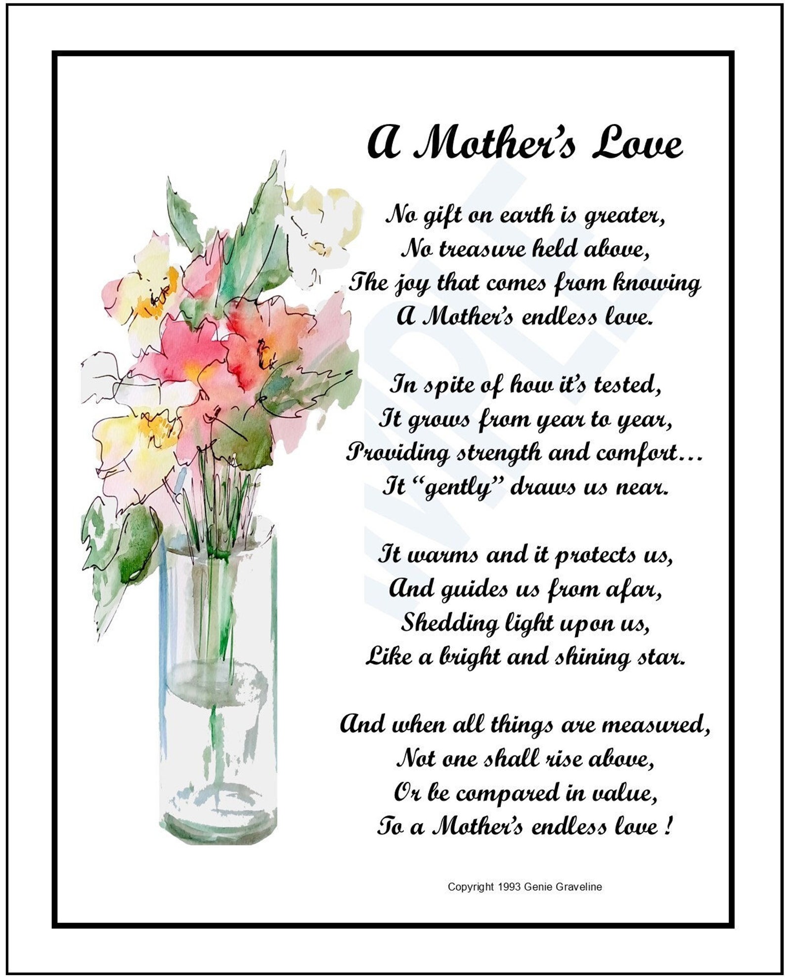 A Mother's Love. DIGITAL DOWNLOAD Mother Poem Mother - Etsy