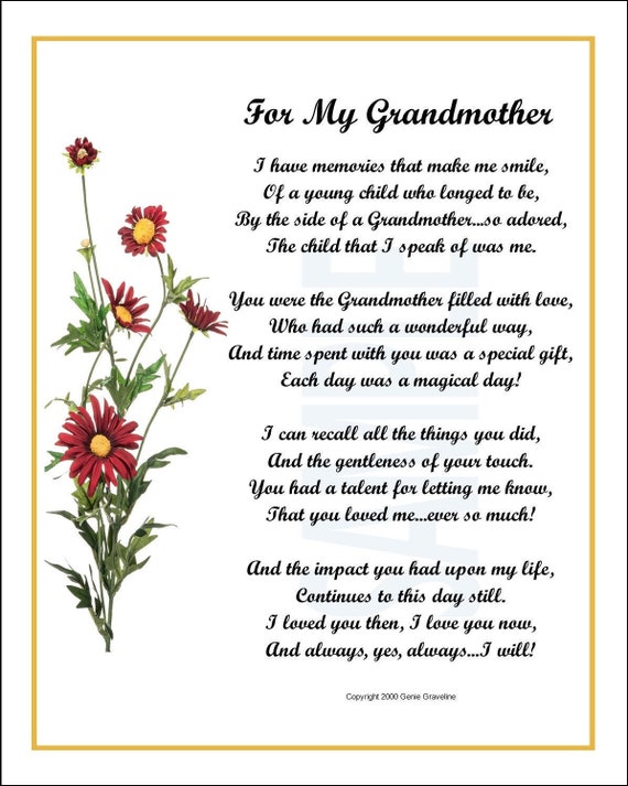 For My Grandmother DIGITAL DOWNLOAD Grandmother Grandma Poem - Etsy UK