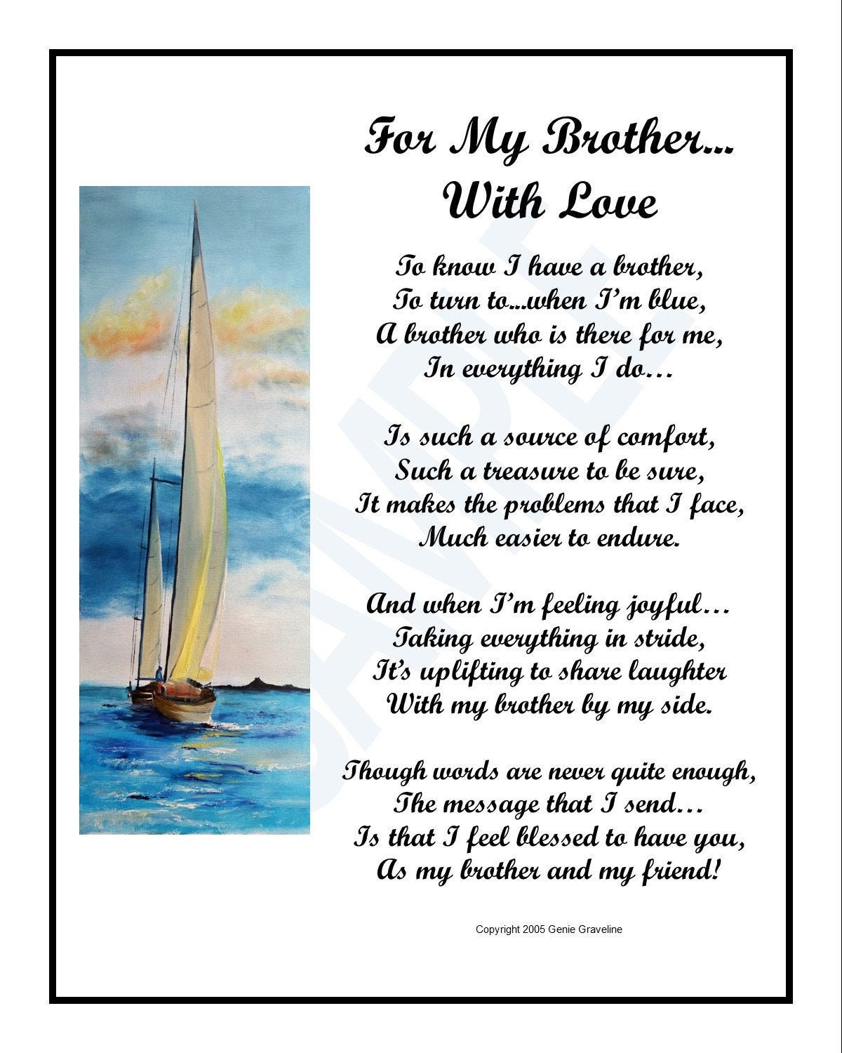 Buy For My Brother Poem DIGITAL DOWNLOAD Brother Poem Verse Online ...