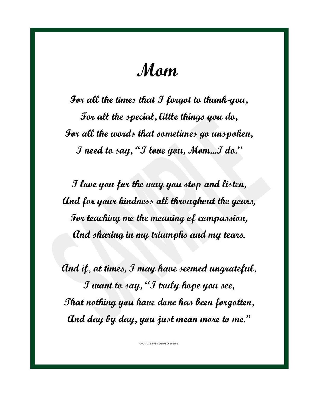Mom Poem, DIGITAL DOWNLOAD, Mom Gift, Mom Present, Mom Verse, Mom ...