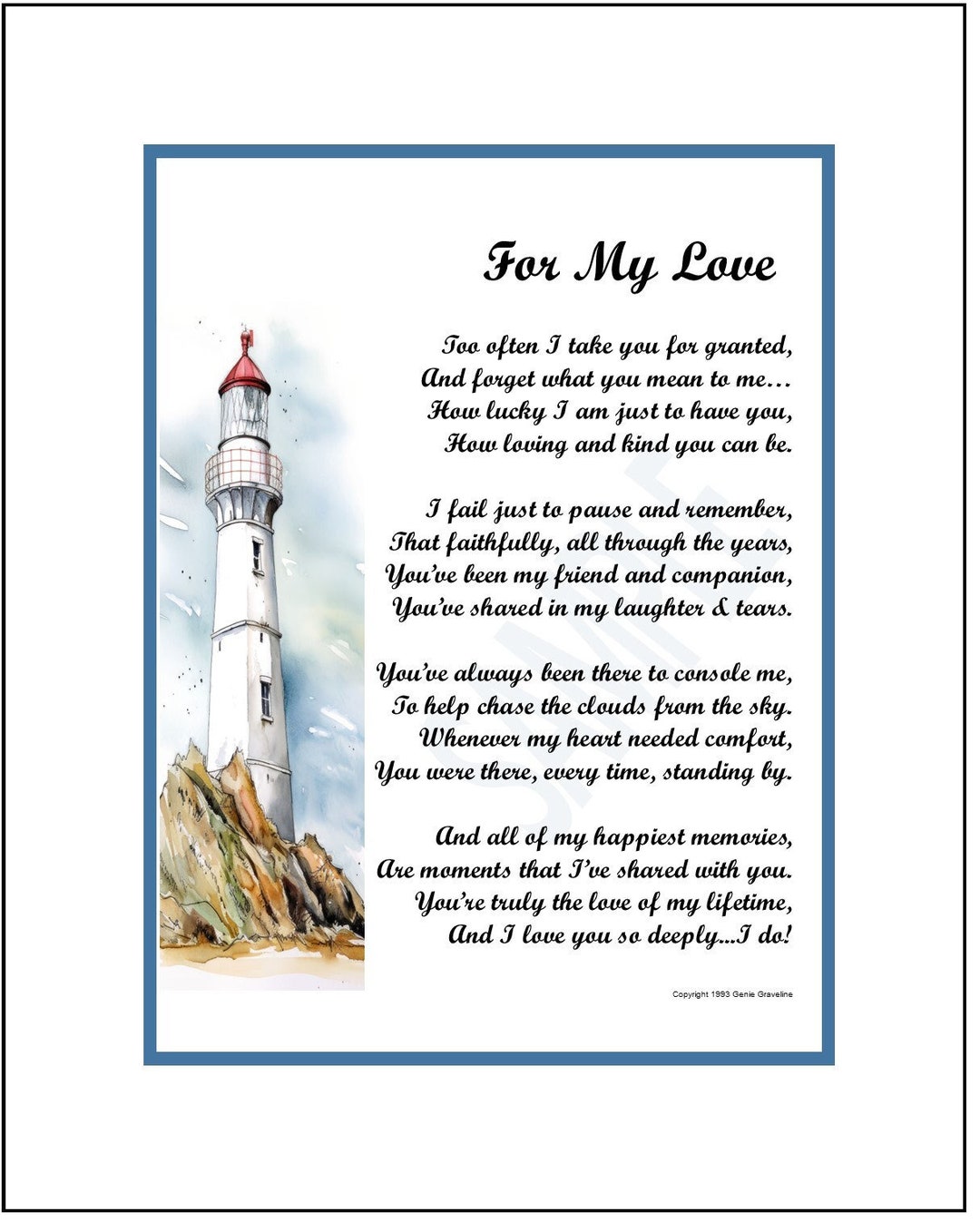 For the Man I Love Poem Print Verse Gift Present DIGITAL