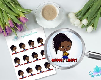 Almira Black Dreads Girl Sports Sticker for Erin Condren Planner/ Chibi Basketball Volleyball Track Sticker/ ECLP Kawaii Sticker Set