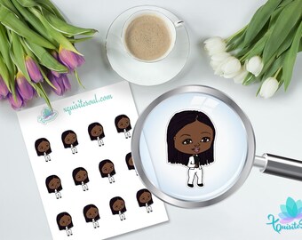 Almira African American Planner Sticker for Erin Condren Planner/ Black Girl Character Stickers for Happy Planner