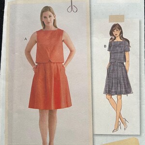 May include: A sewing pattern for a two-piece outfit with a sleeveless top and a skirt. The pattern is for sizes 6-8-10-12-14. The pattern is called "lisette B6681" and is from Butterick.