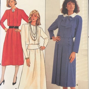 1985 Size 10, Butterick 3334, DRESS Pattern, Instructions in English and French; Pleated Skirt, Blouson Blouse, Long Sleeves, Belt