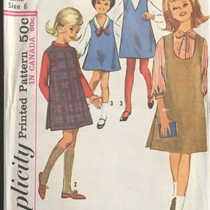 Size 6, 1965 Simplicity 6068 GIRLS Jumper Pattern, 3 Neckline Variations
