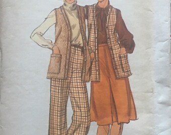 1970s Size 12, UNCUT Butterick 5000, SKIRT, VEST & Pants Separates Pattern