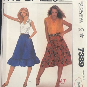1981 Sizes 10-12, McCall&#39;s 7389; Peasant-Style Skirt, Gathered, Flared, Pull-On Skirt; Easy &quot;Learn-to-Sew-for-Fun&quot;