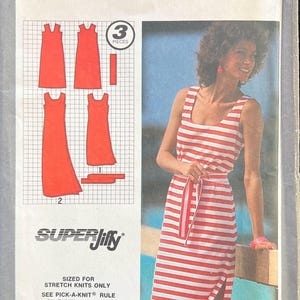 1980 Size 10, UNCUT Simplicity 9522, DRESS Pattern; For Stretch Knits, Pullover Dress, Sleeveless in Two Lengths; A Super Jiffy Pattern