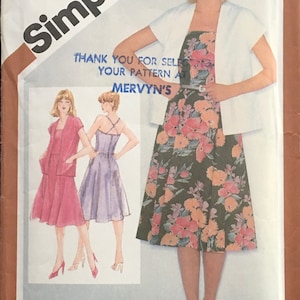 1981 Size 12, Simplicity 9949, SUNDRESS & JACKET PATTERN; Fitted Bodice and Gathered Skirt; Cap Sleeve Jacket