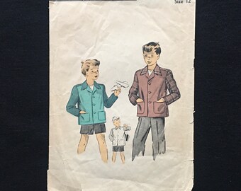 Size 12 1944 BOYS LOAFER JACKET Pattern, DuBarry 6019; Original 1940s Children's Pattern, Unprinted