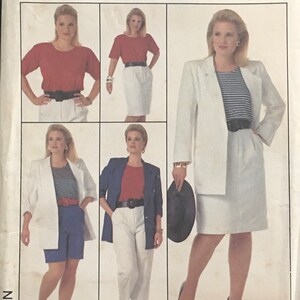 May include: Simplicity sewing pattern number 3608, size 20 1/2 to 24 1/2, for a blazer, skirt, shorts, and top. The pattern includes instructions for sewing on an overlock/serger or conventional machine. The pattern is titled "Go Everywhere Passe Partout" by Nancy Heller.