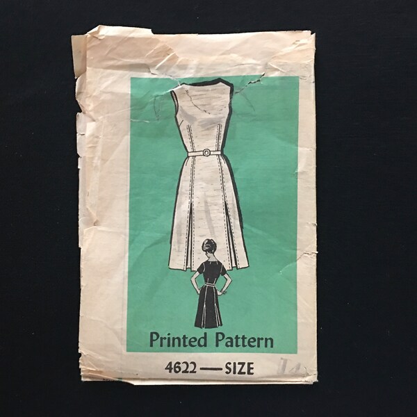 1960s Size 14 DRESS; Vintage UNCUT Printed Mail Order Pattern 4622; Lovely Mid-Century Dress, Sleeve Variations