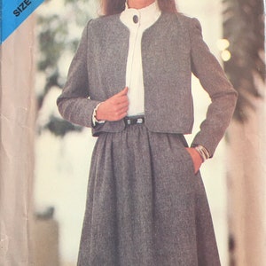 1980s Sizes 8-10-12, UNCUT Butterick 3835 SUIT See & Sew Pattern; Collarless Jacket and A-Line, Slightly Gathered Skirt
