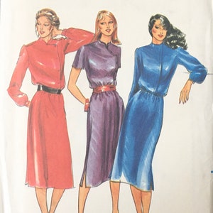 1970s Size 10, UNCUT Butterick 6905, DRESS Pattern; Standing Collar, Below Mid-Knee, Elastic Waistline, Long or Short Sleeves.