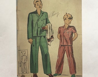 Size 10 1942 BOYS PAJAMAS Pattern, DuBarry 5499; Original 1940s Children's Pattern, Unprinted
