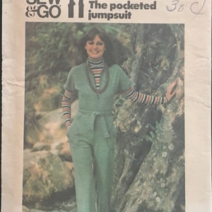 1970s Size 14, UNCUT Butterick 4380, JUMPSUIT; &quot;Sew & Go&quot;; Classic 1970s Mod Pattern