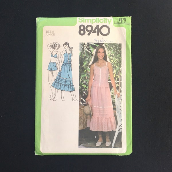 1979 Size 11, CAMISOLE, PETTICOAT, BRA & Tap Pants; Simplicity 8940; Ruffled Petticoat, Junior Size