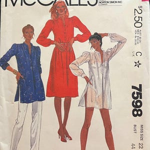 1981 Size 22, UNCUT McCalls 7598, DRESS & TUNIC Pattern; Loose-Fitting with Long Sleeves
