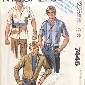 1981 Size 34-36, and Size 38-40, McCall&#39;s 7445, MEN&#39;S Shirt Pattern, Long or Short Sleeves