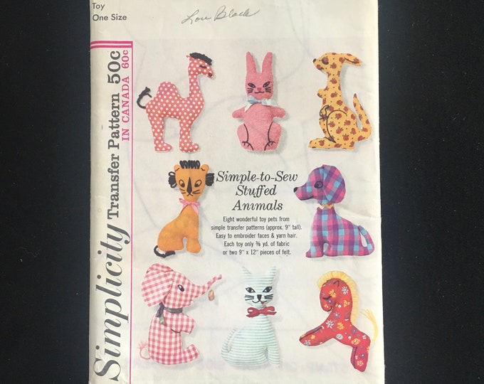 STUFFED ANIMAL Patterns & Transfers; 8 Toy Pets, Approximately 9