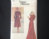 1980s Size 10 DRESS Pattern, Vogue 7747 Loose Fitting, Pullover, Below Knee or Evening Length