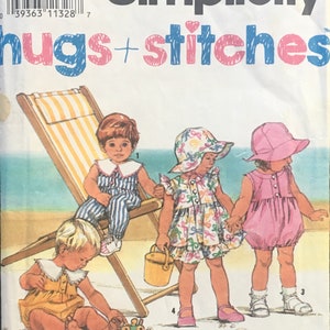 NEWBORN, 1996 Simplicity 7310 Romper, Dress and Hat Pattern; For Babies 7-13 lbs; &quot;hugs + stitches&quot; Pattern
