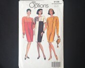 1991 Size 8 DRESS Pattern Vogue Easy Options 8106 Loose-Fitting, Tapered, Above Knee Length, Yoke and Sleeves Cut-in-One