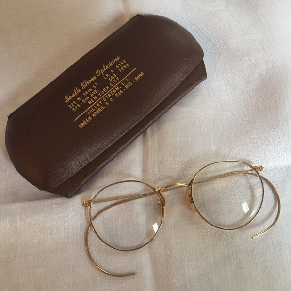 Antique Gold Rimmed Eyeglasses, 1940s, 1/10 12k GF, FUL-VUE American Optical, Execellent Condition, Vintage Glasses Frames, Vintage Case