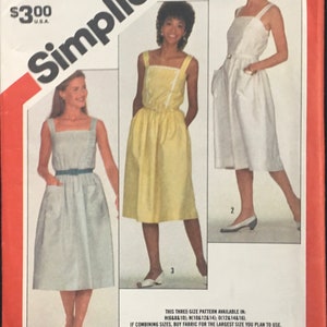 1983 Sizes 6-8-10, Simplicity 5886; SUN DRESS Pattern, Fitted Bodice, Shoulder Straps, Elasticized Waistline