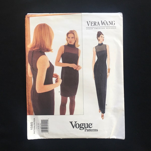 1995 Sizes 6-8-10 VERA WANG Dress Pattern, UNCUT Vogue 1585 Designer Pattern; Vogue American Designer; French and English Instructions