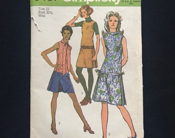 1971 Size 10 PANTDRESS Pattern; UNCUT Butterick 9457; Sleeveless or Short Sleeves; Neckline Variations