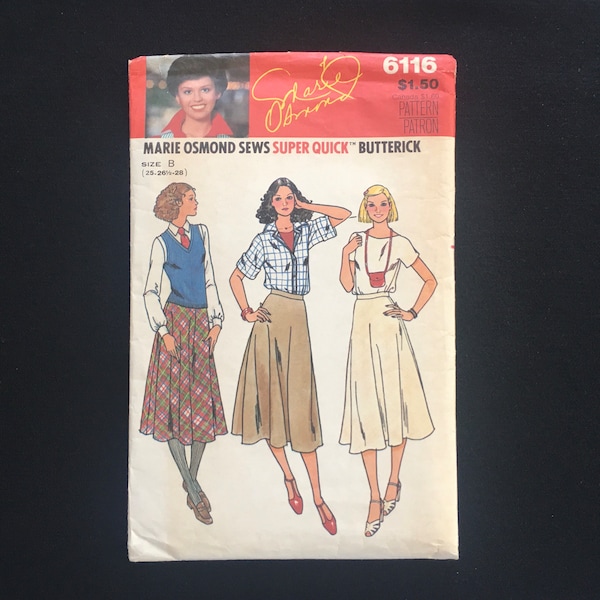 1970s Sizes 6-8 SKIRT, Super Quick Marie Osmond Pattern; Butterick 6116; Bias Flared Skirt, 2 Pattern Pieces