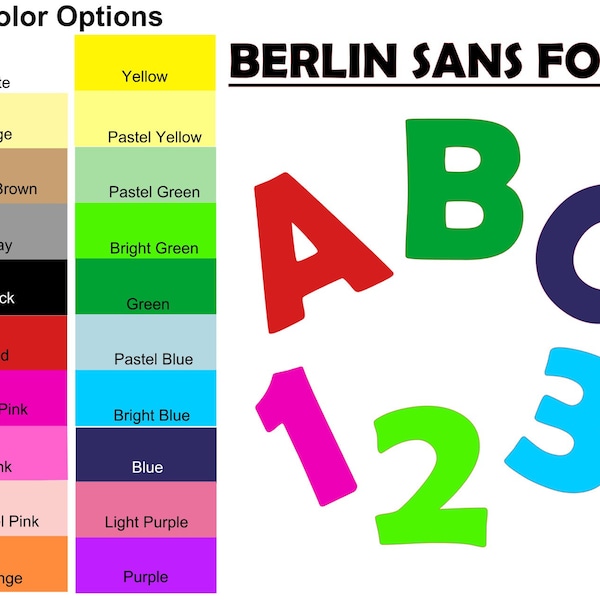 Your Choice of Paper Letters and Numbers - Many Colors and Sizes - Berlin Sans Alphabet and Number Die Cut Shapes