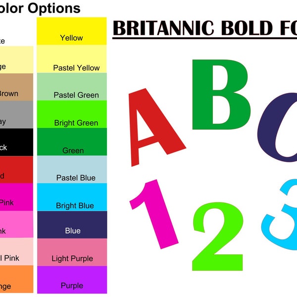 Your Choice of Paper Letters and Numbers Paper Die Cut Shapes - Many Colors and Sizes - Britannic Bold Alphabet and Number Die Cut Shapes