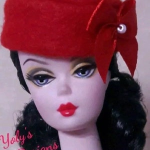 HANDMADE Dress Red Hat for Barbie Silkstone Vintage Reproduction & Fashion Royalty 11.5” Doll