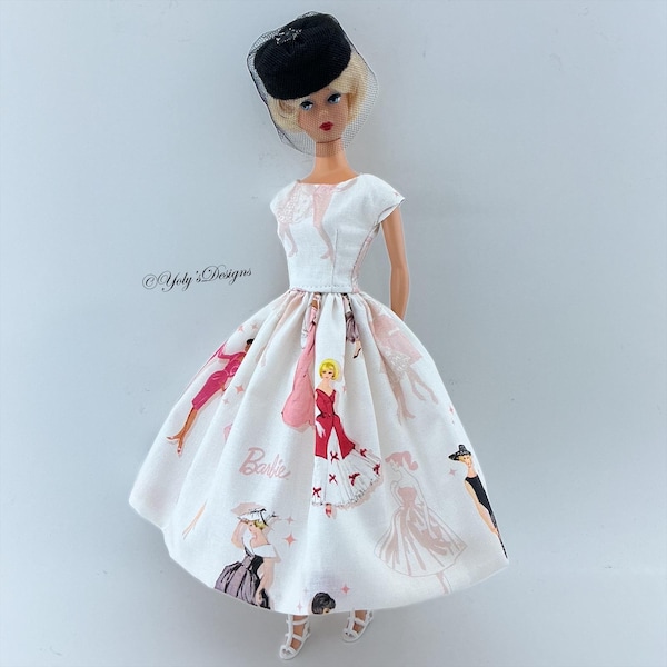 Handmade Barbie Collection Dress and Hat Set for 11.5" For Barbie Silkstone, Vintage Reproduction Dolls