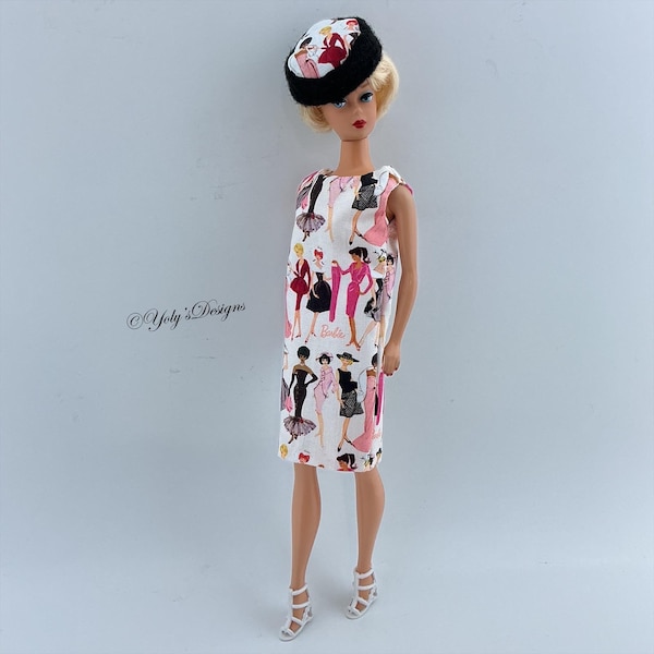 Handmade Barbie Collection Dress and Hat Set for 11.5" For Barbie Silkstone, Vintage Reproduction Dolls